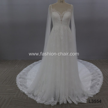 Luxury Sweetheart Sexy Lace Tulle Backless Wedding Dress Bridal Gowns Long Sleeve Cathedral Train